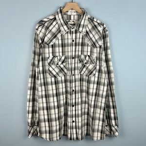 BKE Men's XL White Plaid Athletic Fit Western Snap Button Long Sleeve Shirt